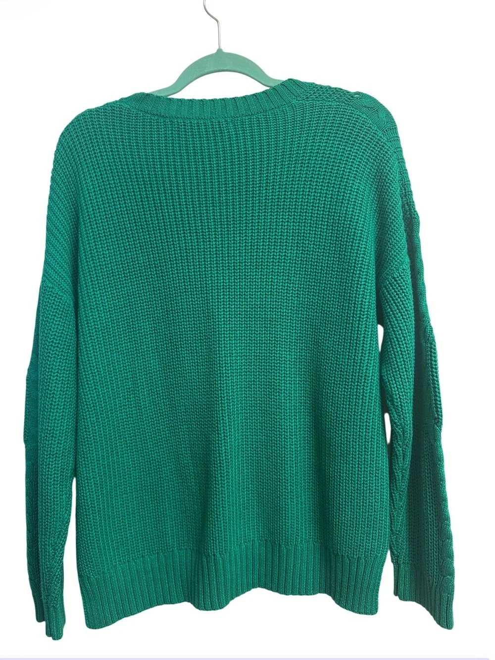 Hazel Haze | Cable Knit Sweater XL Green Cotton Blend Chunky Knit Oversized Cozy